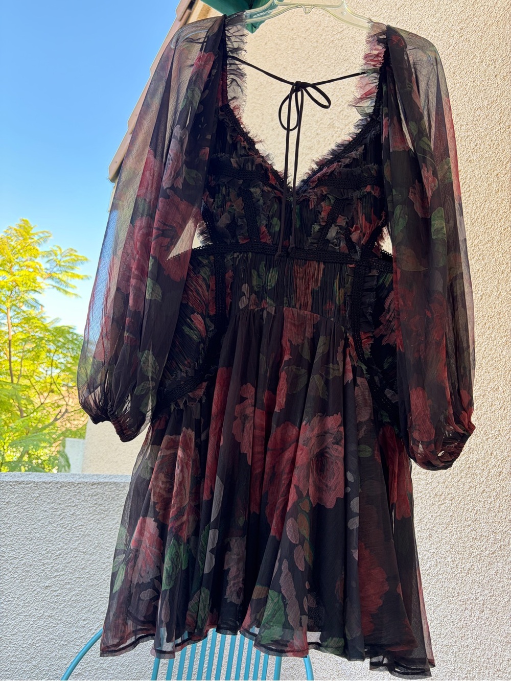 ASOS Black Mini Dress with Red Floral Print - Picture 9 of 13